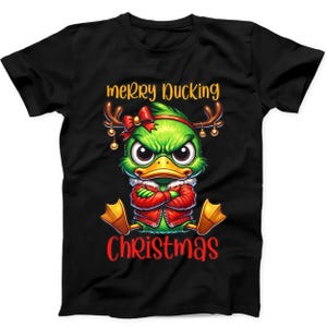 Merry Ducking Christmas Duck Saying Meme Funny Gift Black Tee T Shirt B210