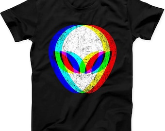 Alien Head Trippy Techno Rave Edm Music Funny Gift Tee Black T Shirt B389