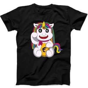 Unicorn Kawaii Maneki Neko Cat Funny Gift Tee Black T Shirt B289
