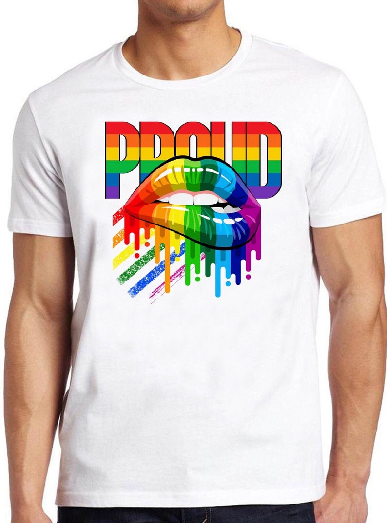 Trots LGBT Rainbow T-shirt B2721 Lips Gay Pride London Soho Retro Cool Top Tee afbeelding 1