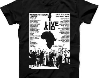 Live Aid Concert Music Gig Event Live 1985 Wembley 80s Gift Tee Black T Shirt B30