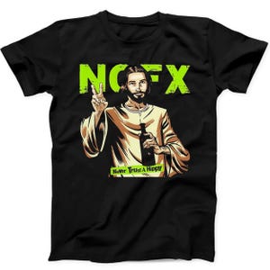 Jesus Never Trust A Hippie NOFX Music Gift Black Tee T Shirt B204