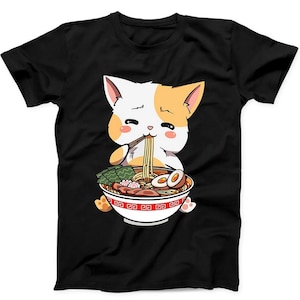 Ramen Cat Anime Kawaii Neko Cute Japanese Noodle Gift Tee Black T Shirt B17