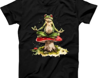 Yoga Frog Acquerello Fungo Best Seller Divertente Regalo Maglietta Nera B305