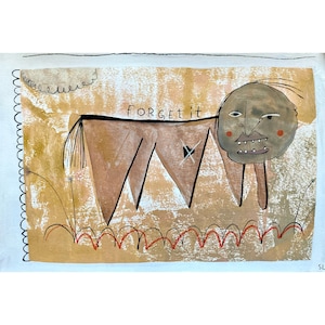 Forget It – Handcrafted Mixed Media Painting on Paper, Raw Outsider Expression for Unique Spaces