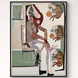 At The Bar – Original Folk & Contemporary Painting, Mixed Media Artwork for Unique Home Display