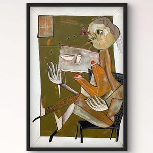 No Hungry • Folk Art Modern • Outsider Original Painting •