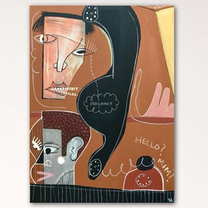 Hello? Mom?  • Original Painting •   Folk Art •