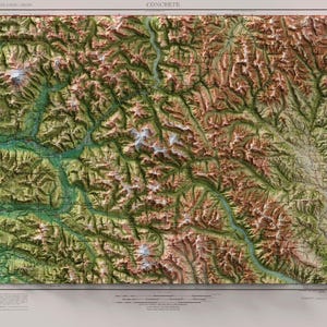 North Cascades - 1962 Carte topographique du relief ombragé de l'USGS