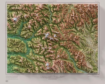 North Cascades - 1962 USGS Topographic Shaded Relief Map