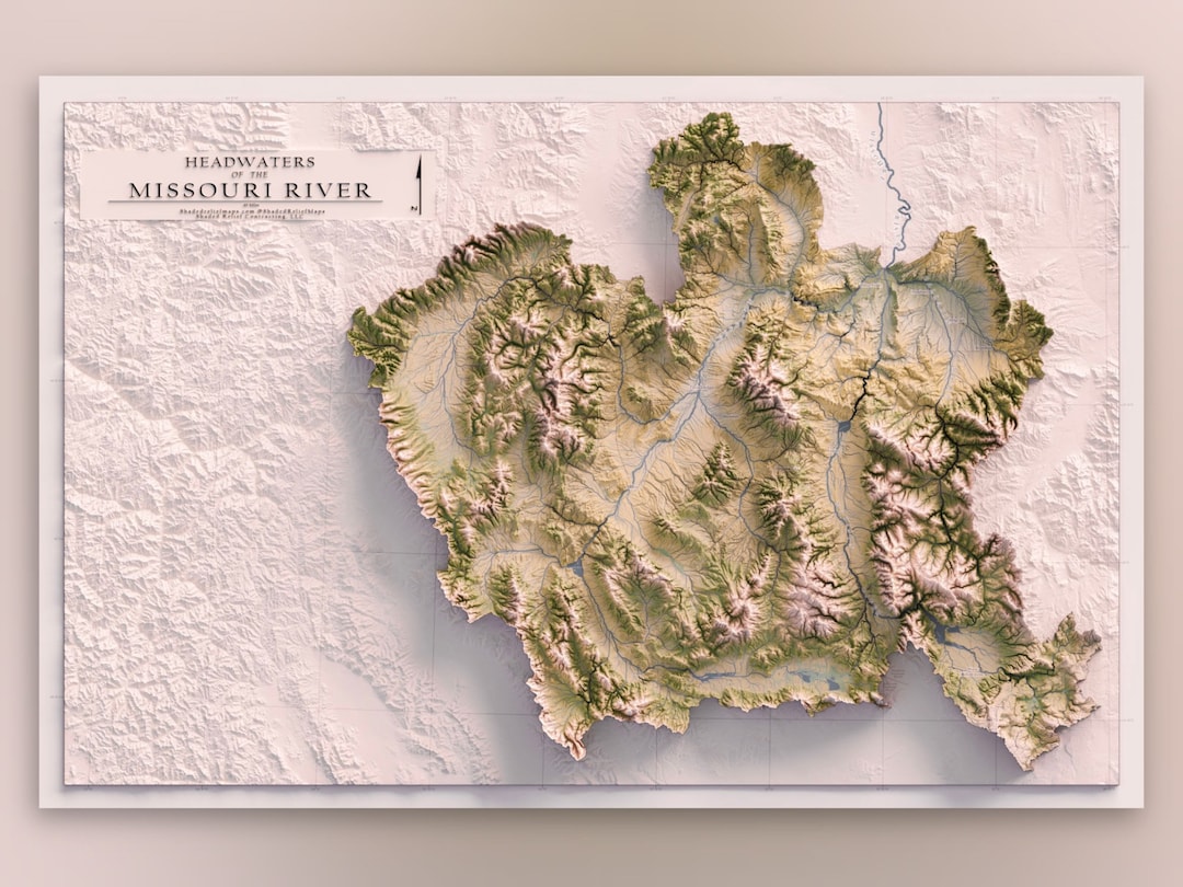 Missouri Headwaters Topographic Map: Montana Rivers Shaded Relief Art