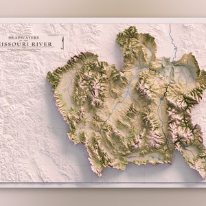 Missouri Headwaters, Montana - Gallatin, Madison & Jefferson River - (Yellowstone, Big Sky, Bozeman, Ennis) - Topografische schattierte Reliefkarte