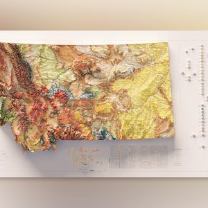 Geologia e Topografia de Montana (1955) - USGS - Impressão de mapa de relevo topográfico histórico sombreado