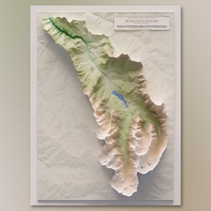 Hyalite Canyon, Montana - Bäche, Wasserfälle, Pfade & Gipfel - Topografische schattierte Reliefkarte Druck
