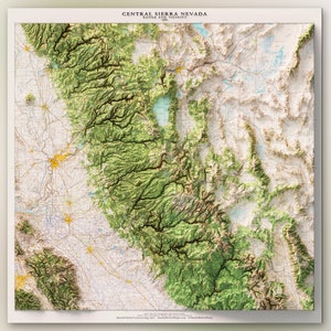 Central Sierra Range, Kalifornien - 1957 USGS Seamless Mosaic - Historische Topografische schattierte Reliefkarte