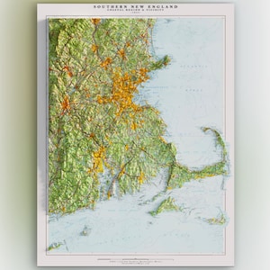 Sud de la Nouvelle-Angleterre, région côtière et environs - Mosaïque topographique transparente de l'USGS de 1954 - Impression de carte en relief ombragé