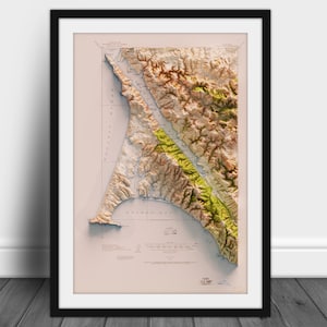 Parque Nacional Point Reyes Topografía histórica del USGS representada en 3D de 1916 Impresión 2D imagen 1