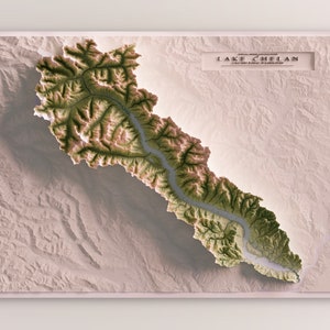 Lago Chelan - Cascade Range, Washington (North Cascade National Park e Stehekin) - Mapa topográfico de relevo sombreado
