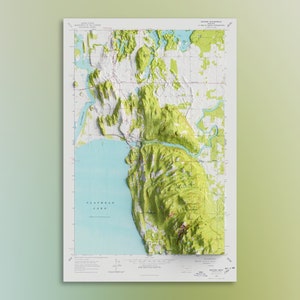 Flathead Lake - 1962 Bigfork, Montana - Vintage USGS Karte mit verstärktem schattiertem Relief - Kartografischer Kunstdruck