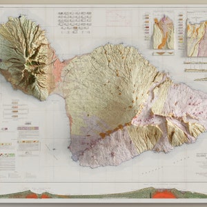 Ilha de Maui, Havaí - Série de mapas geológicos históricos do USGS de 1942 - Impressão de mapa de relevo topográfico sombreado