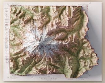 Washing Exaggerated Relief Map Poster Mount Rainier