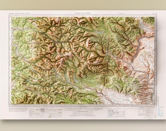 Alpine Lakes Wilderness - Cascade Range (Wenatchee, Washington) - Topografía histórica del USGS representada en 3D de 1957 - Impresión 2D