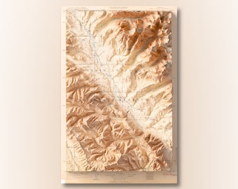 Mapa topográfico del Parque Nacional West Glacier: Impresión en relieve sombreado de los lagos Polebridge y Kintla