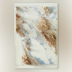 Baía e arredores de São Francisco, Califórnia - Mapa USGS renderizado em 3D de 1915 - Impressão 2D