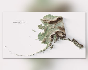 Alaska Topography and Hydrology - Stream Hierarchy - Historic Topographic Shaded Relief Map Print