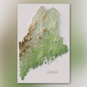 Maine Topographie & Hydrographie - Strom-Hierarchie = Topographisch schattierte Reliefkarte