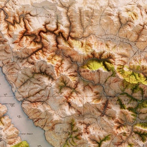 Parque Nacional Point Reyes Topografía histórica del USGS representada en 3D de 1916 Impresión 2D imagen 4