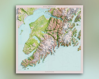 Península de Kenai y alrededores (1958) - Compuesto histórico del USGS de Alaska - Impresión de mapa topográfico en relieve sombreado