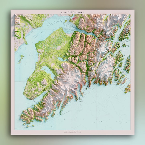 Kenai Peninsula & Vicinity (1958) - Historic Alaska USGS Composite - Topographic Shaded Relief Map Print
