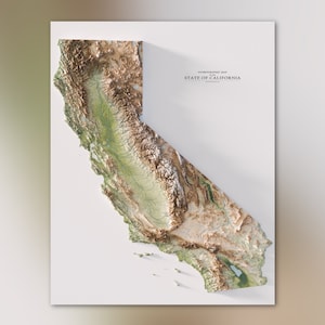 California Stream Hierarchy - Strahler Stream Order Topographic Shaded Relief Map Print