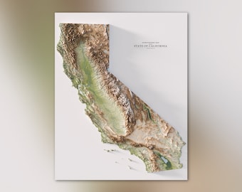 California Stream Hierarchy - Strahler Stream Order Topographic Shaded Relief Map Print