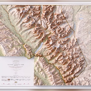 Glacier National Park, Montana - 1915 Historische NPS USGS Topographische Karte - Digital Remastered Shaded Relief Print