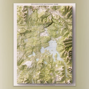 Yellowstone National Park, Wyoming & Montana - 1982 USGS Historische Serie - Topographic Shaded Relief Map Print