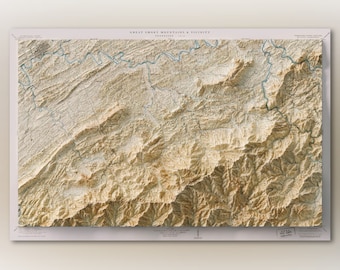 Great Smoky Mountains National Park (1912)- Historic Tennessee USGS Quad Composite - Topographic Shaded Relief Map Print