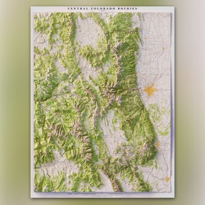 Central Colorado Rockies (1960) - Composto histórico sem costura do USGS - Impressão de mapa de relevo topográfico sombreado