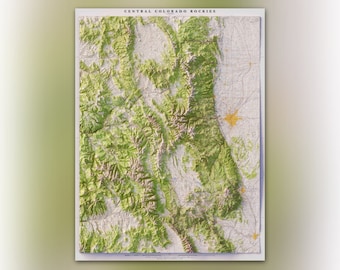 Central Colorado Rockies (1960) - Historic USGS Seamless Composite -  Topographic Shaded Relief Map Print