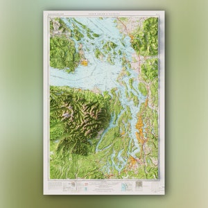 Puget Sound & Vicinity (1958) - Historische Washington USGS Zusammengesetzte - Topographisch schattierte Reliefkarte