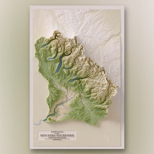 New Fork River, Wyoming - Wind River Range - Stromhierarchie & Topografische Reliefkarte Druck