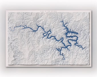 Lake Of The Ozarks - Topography and Hydrology - Modern Shaded Relief Map Print