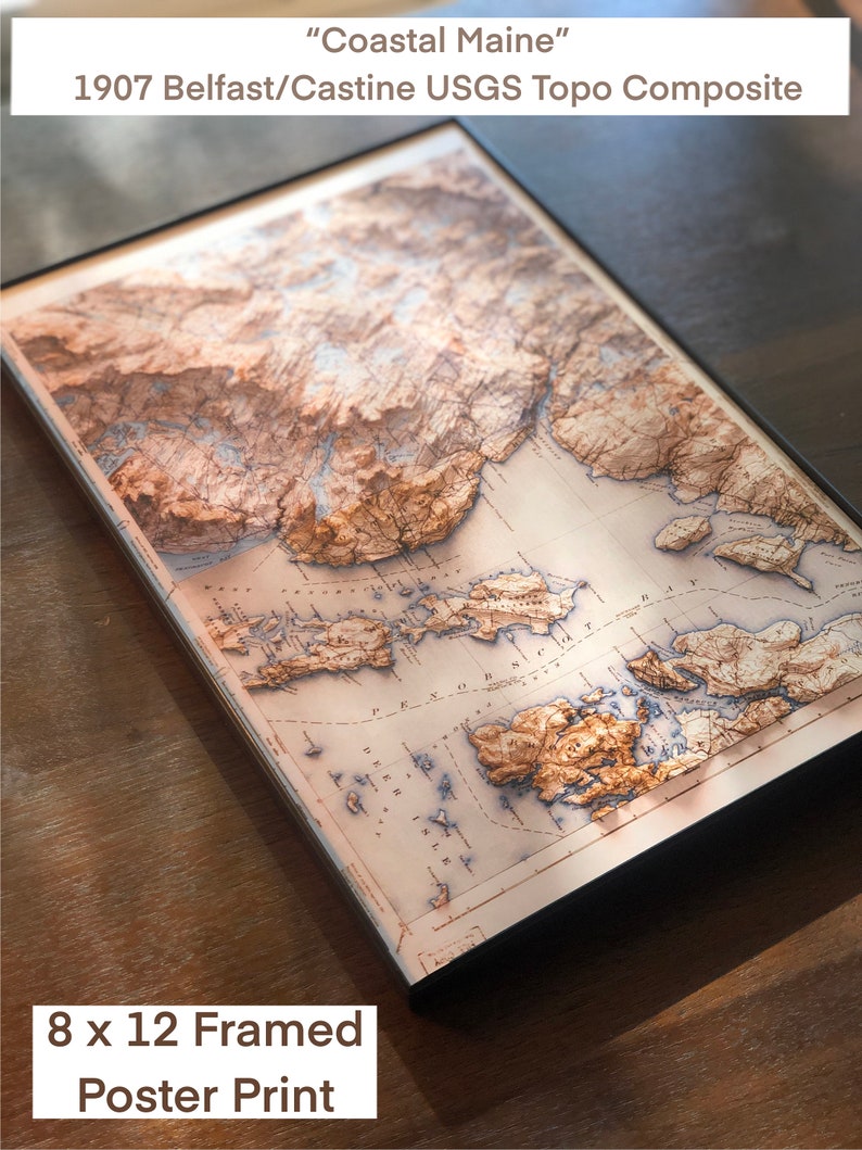 Parque Nacional Point Reyes Topografía histórica del USGS representada en 3D de 1916 Impresión 2D imagen 5