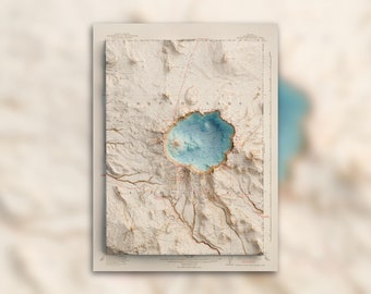Crater Lake National Park Map Print: 1908 Oregon Topographic Relief