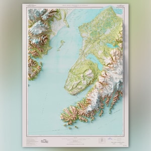 Kenai Halbinsel West (1958) - Historisches Alaska USGS Quad Composite - Topografische schattierte Reliefkarte Druck