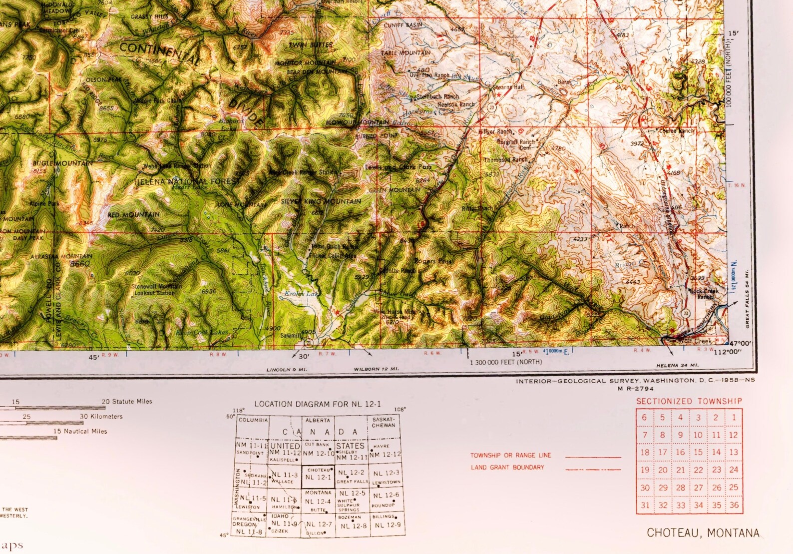 Choteau MT 1958 3D Rendered Historic USGS Topo Map 2D  Etsy
