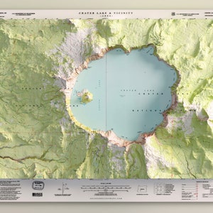 Crater Lake & Vicinity (1985) -  Historic Oregon USGS Mosaic - Topographic Shaded Relief Map Print