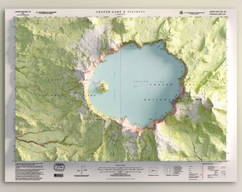 Crater Lake & Vicinity (1985) -  Historic Oregon USGS Mosaic - Topographic Shaded Relief Map Print
