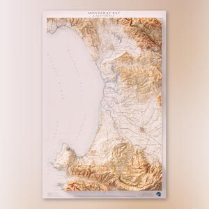 Monterey Bay, Kalifornien (1907) Historisches USGS Mosaik - Topografische schattierte Reliefkarte